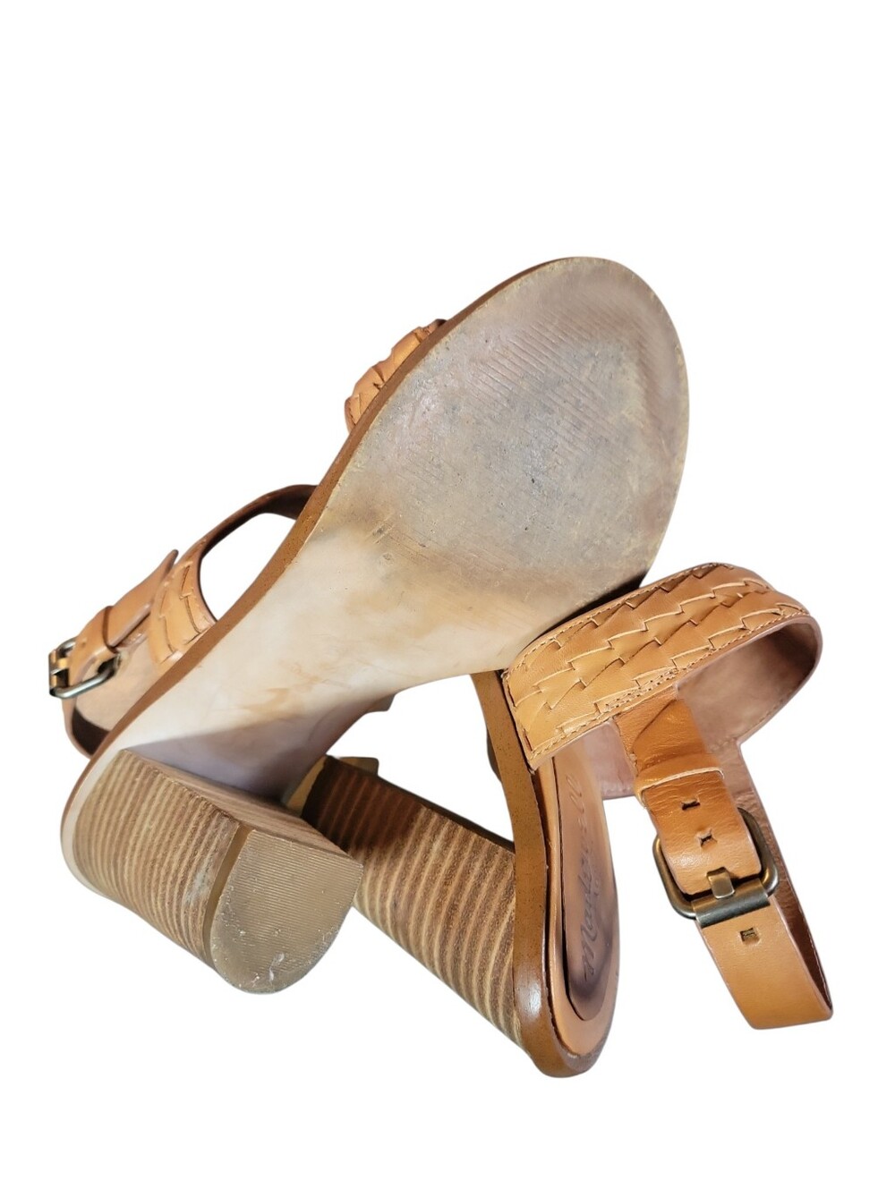 Madewell Hutton Women's Tan Leather Block Stacked 4" Heel Sandals Sz 6 - Picture 5 of 10